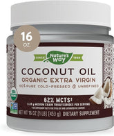 Nature's Way Organic Extra Virgin Coconut Oil 16 oz jar pure cold-pressed unrefined with 62% MCTs dietary supplement